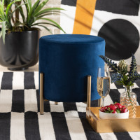 Baxton Studio FZD190717-Navy Blue Velvet-Ottoman Thurman Contemporary Glam and Luxe Navy Blue Velvet Fabric Upholstered and Gold Finished Metal Ottoman>